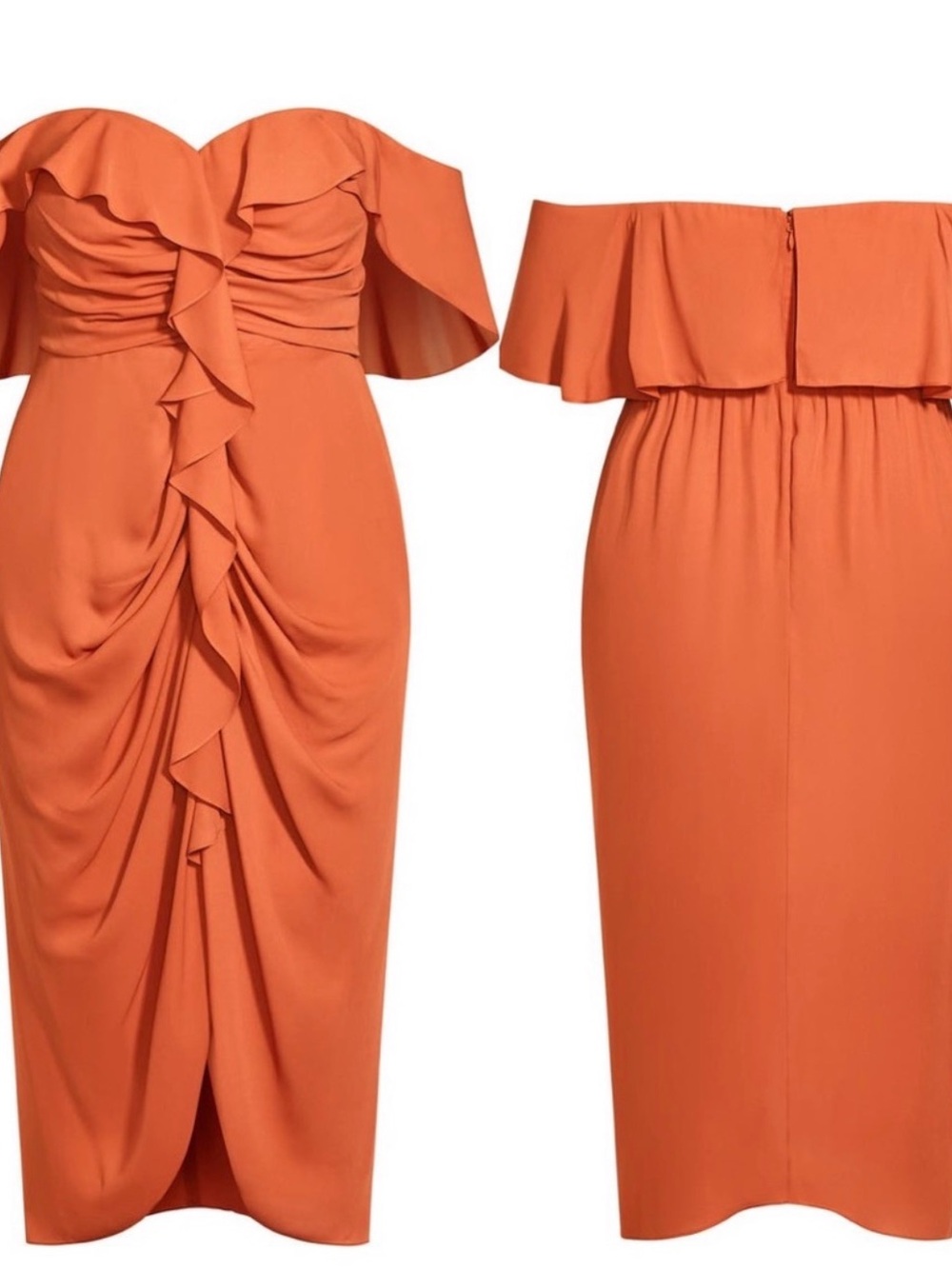 City Chic Va Va Voom Burnt Orange Ruffle Midi Dress | Size S / 16